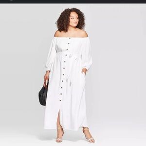 Long Sleeve Off The Shoulder Button-down Maxi Dress woman’s large NWT